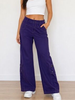 Athleta utility cargo pants in a deep purple colorway